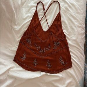 Free People Rust Embroidered Camisole
